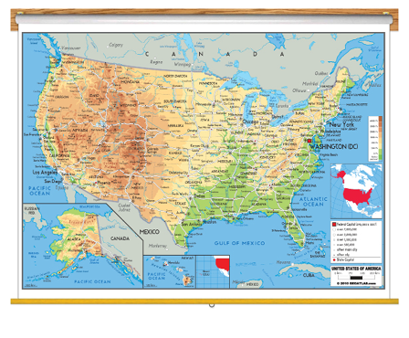 Advanced Physical USA Wall Map Classroom Pull Down